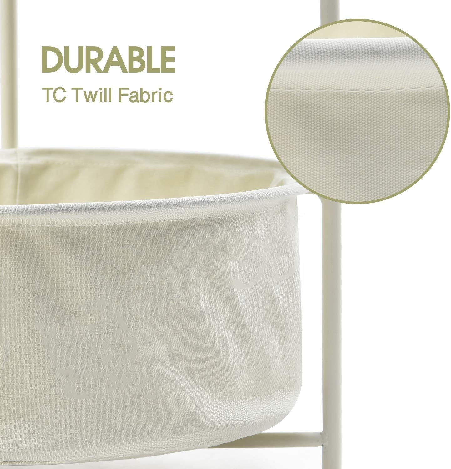 Side Tables: Coffee Round Table with Detachable Tray Top and Fabric Storage Basket, Scandi Style Table for Living Room (Cream)