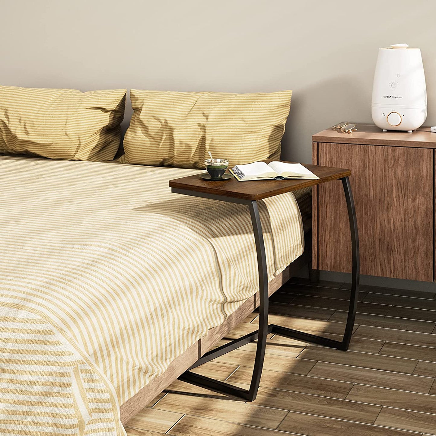 Side Tables Couch Table for Sofa Laptop Coffee Snack, Dark Walnut