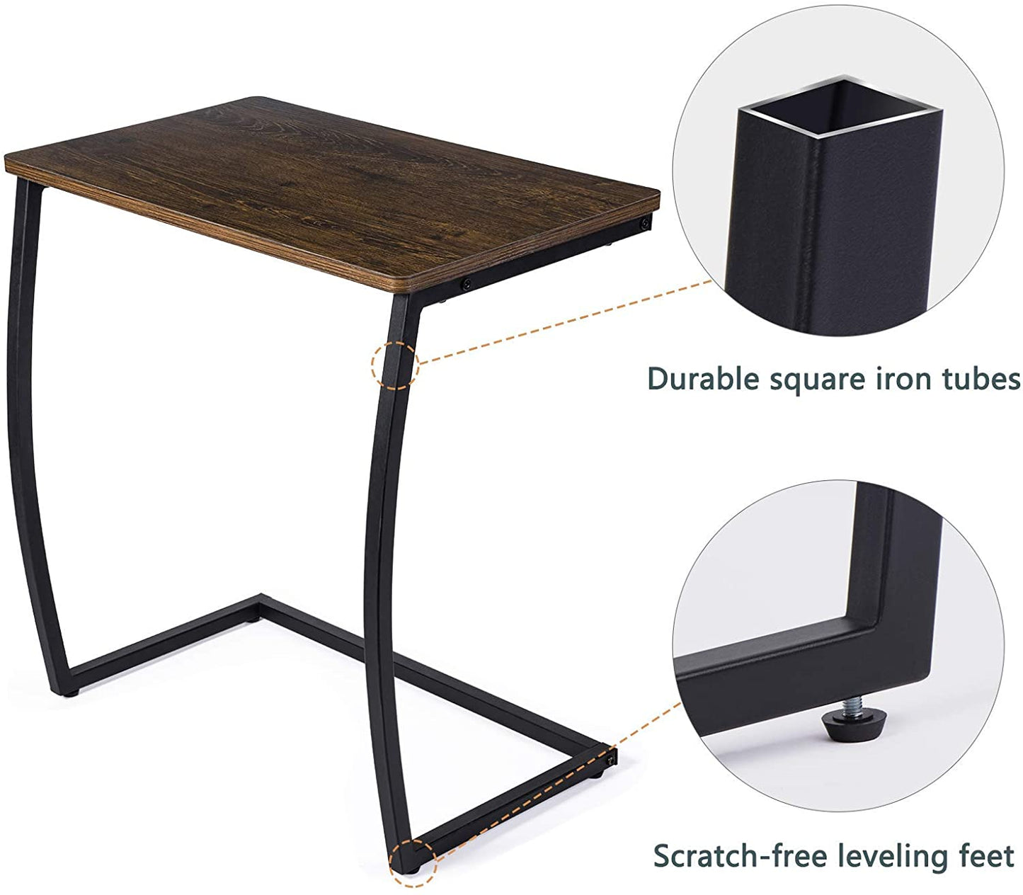 Side Tables Couch Table for Sofa Laptop Coffee Snack, Dark Walnut