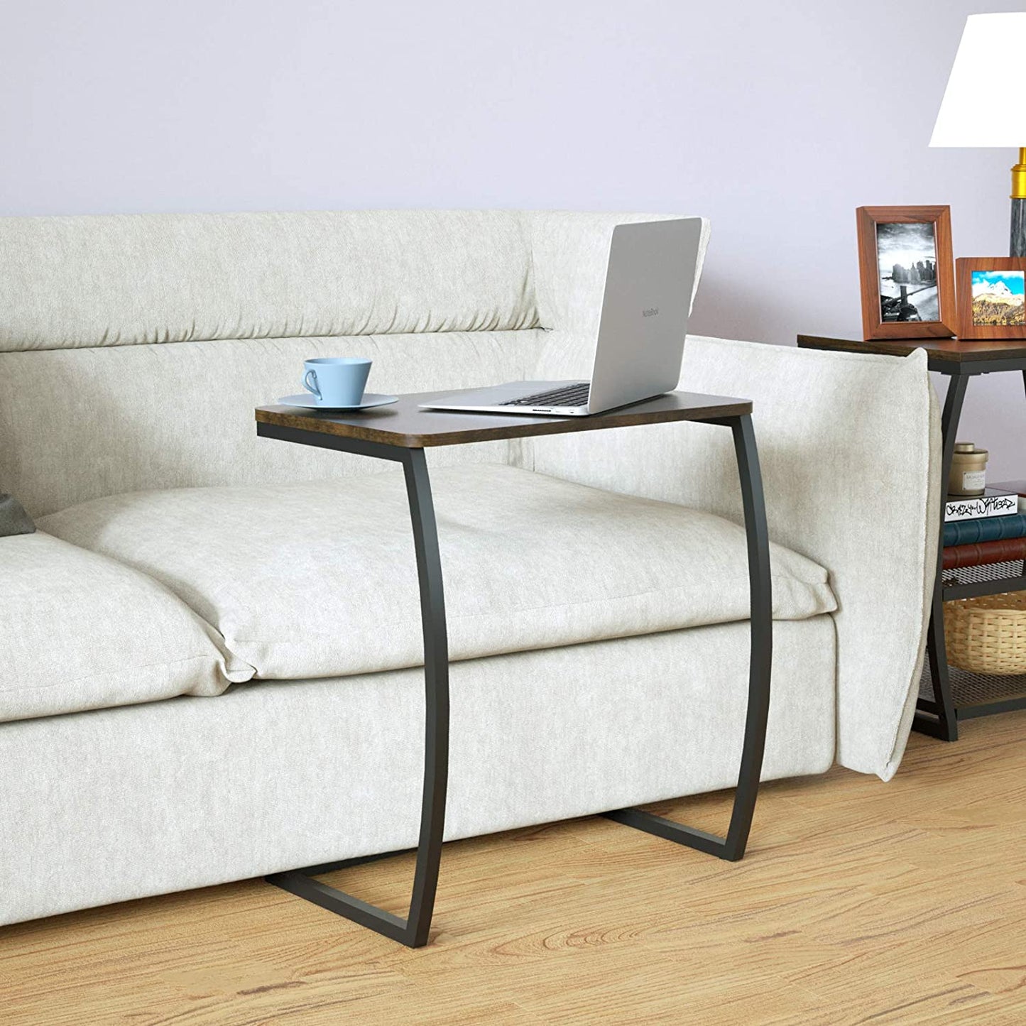 Side Tables Couch Table for Sofa Laptop Coffee Snack, Dark Walnut
