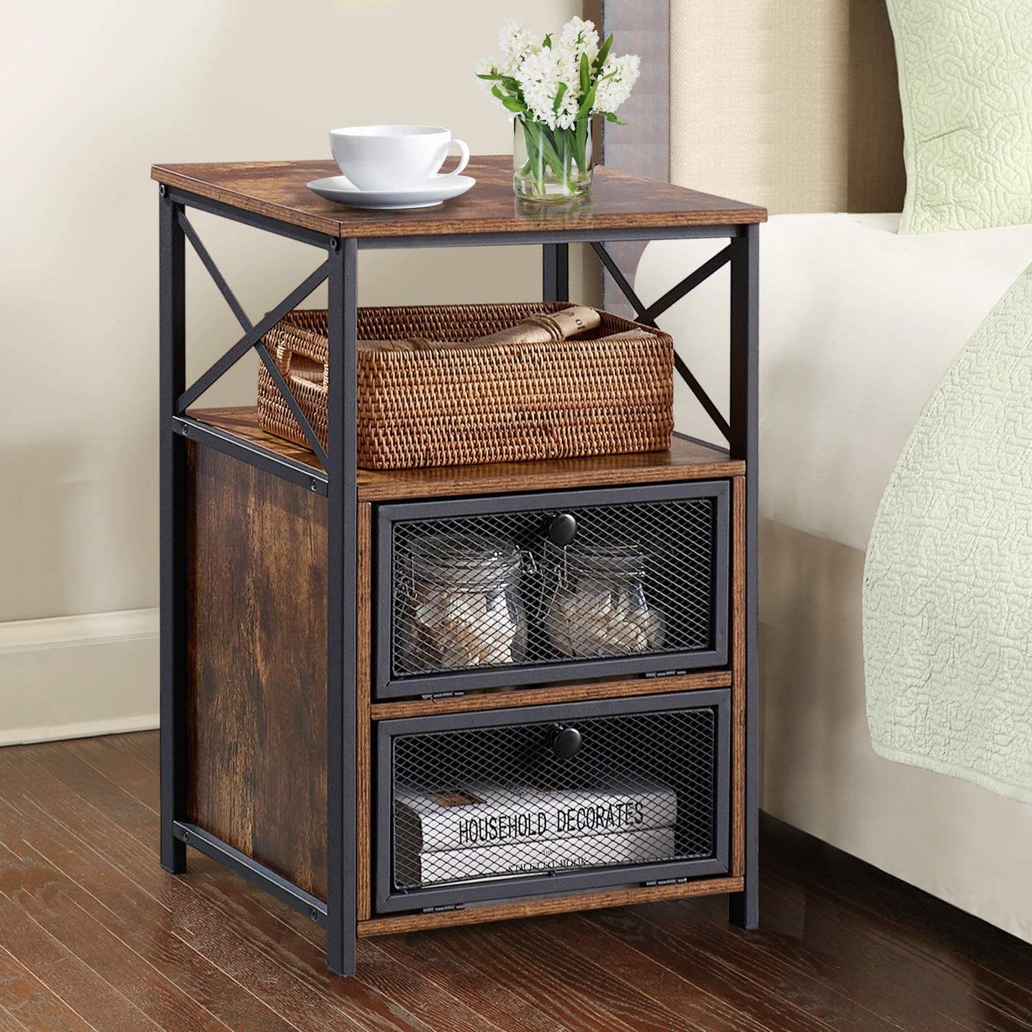 Side Tables: End Side Table with Storage Space and Flip Drawers