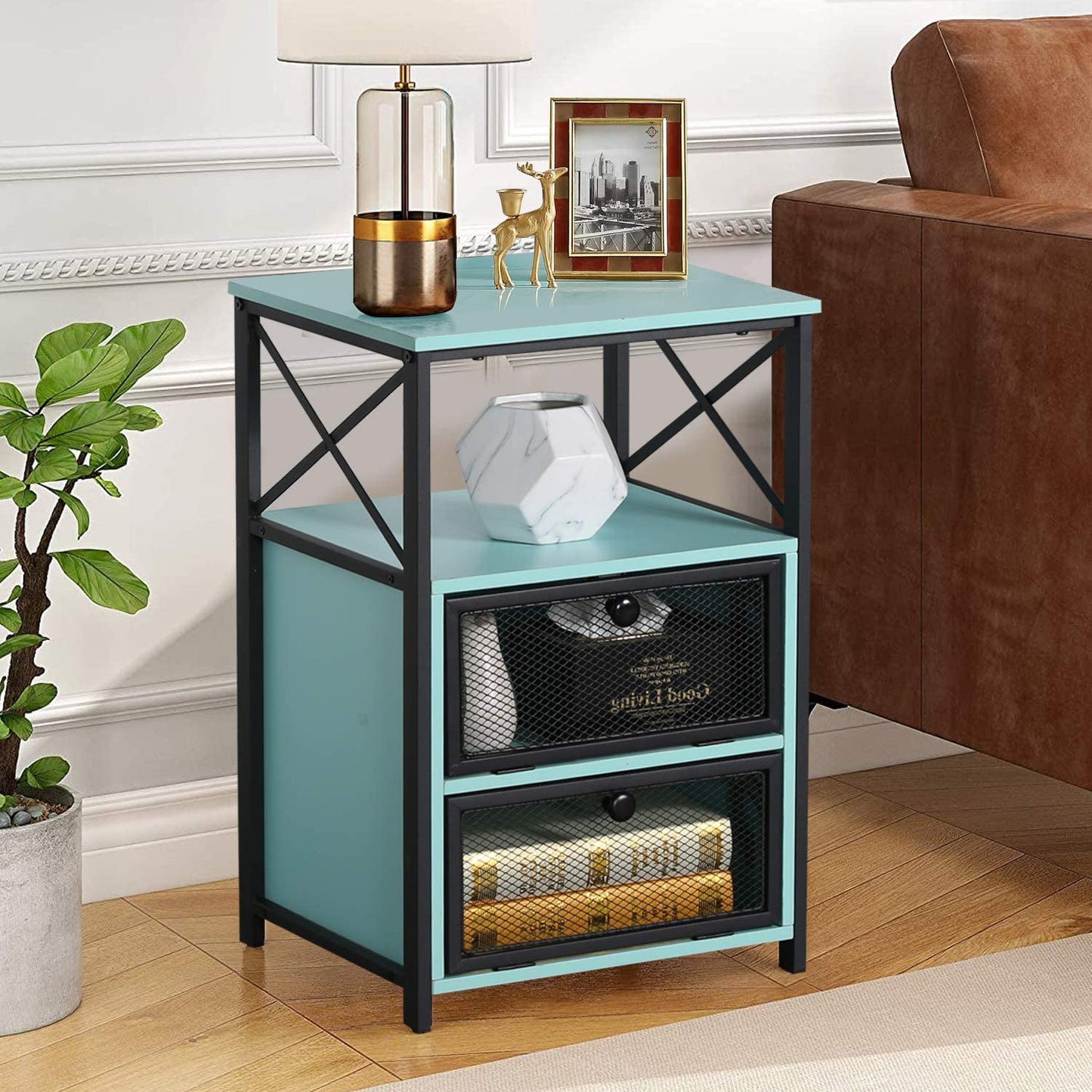 Side Tables: End Side Table with Storage Space and Flip Drawers