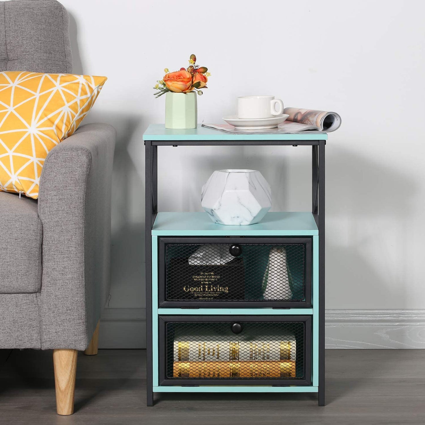 Side Tables: End Side Table with Storage Space and Flip Drawers
