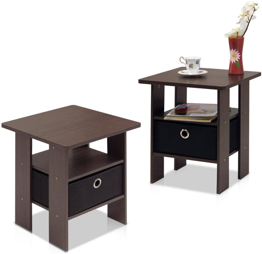 Side Tables : End Table Bedroom Night Stand, Petite, Dark Brown, Set of 2