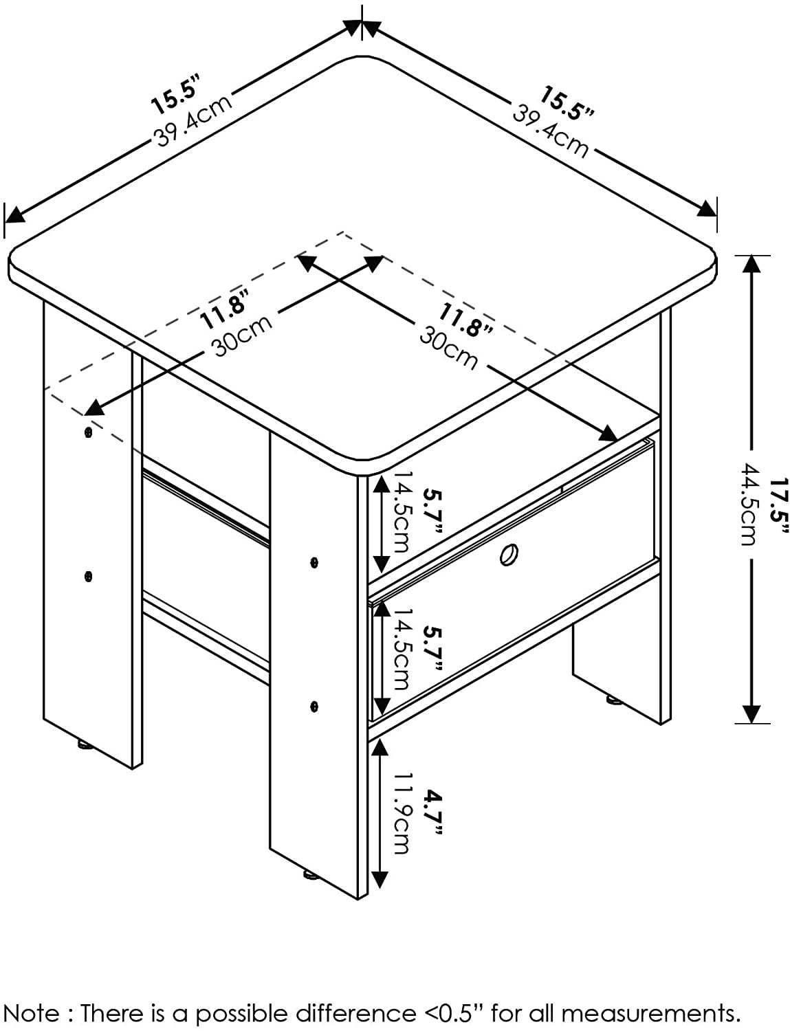 Side Tables : End Table Nightstand with Bin Drawer