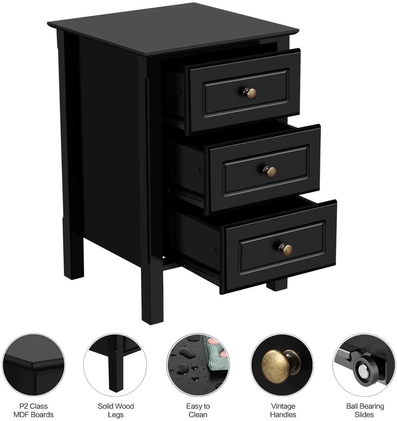 Side Tables: End Table with 3 Drawers