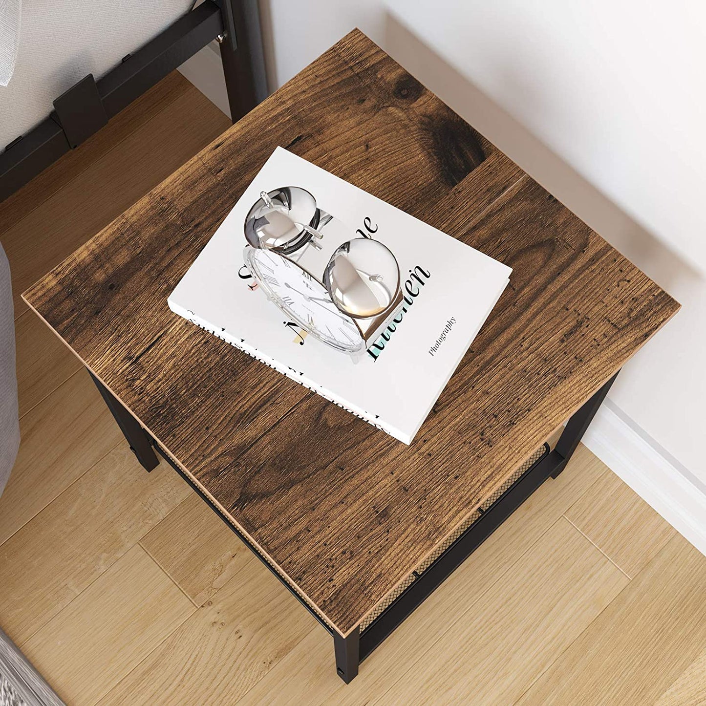 Side Tables: Heavy-Duty Steel Frame, Living Room, Simple Assembly 1-Pack, Chestnut Brown, Black