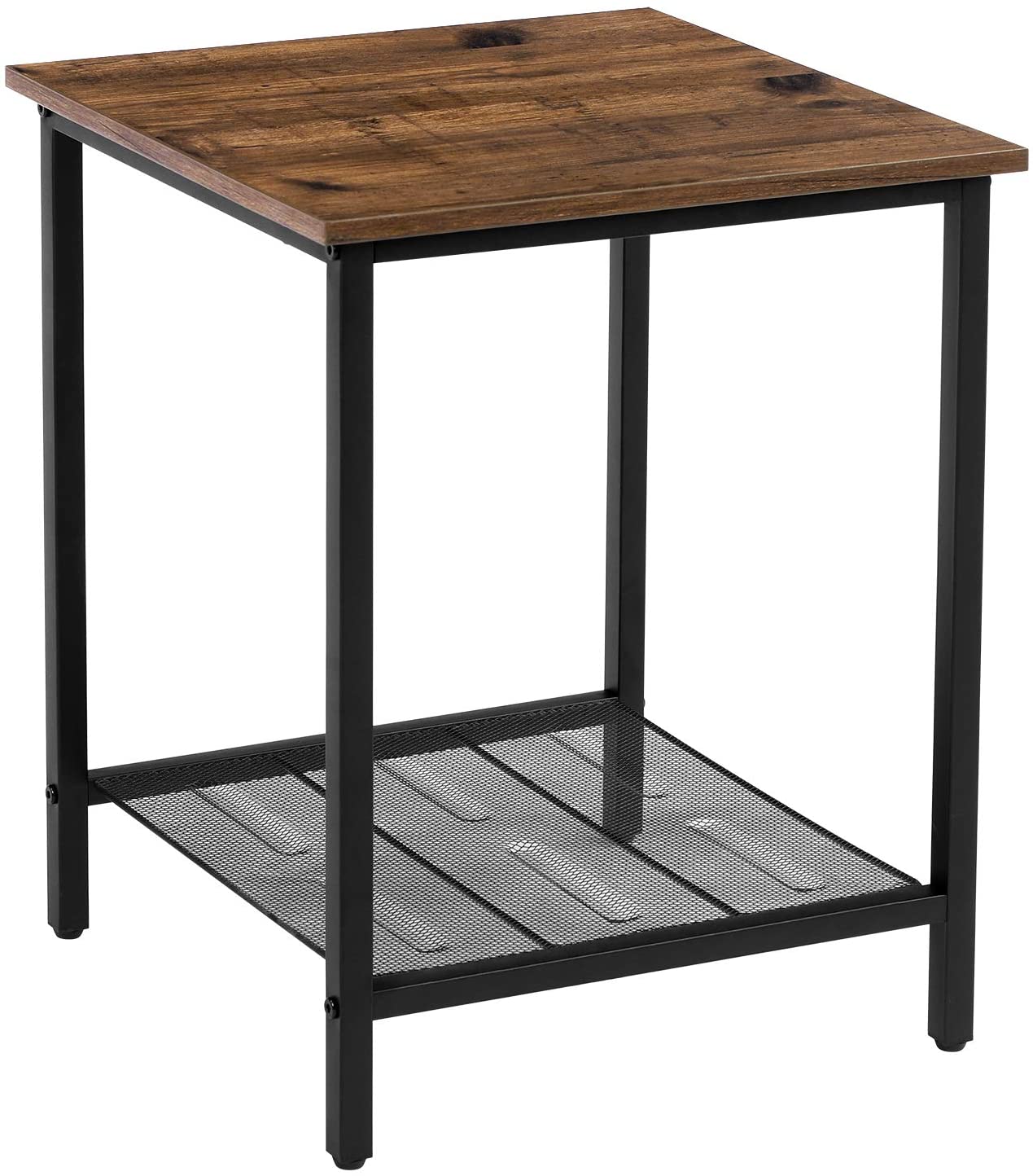 Side Tables: Heavy-Duty Steel Frame, Living Room, Simple Assembly 1-Pack, Chestnut Brown, Black