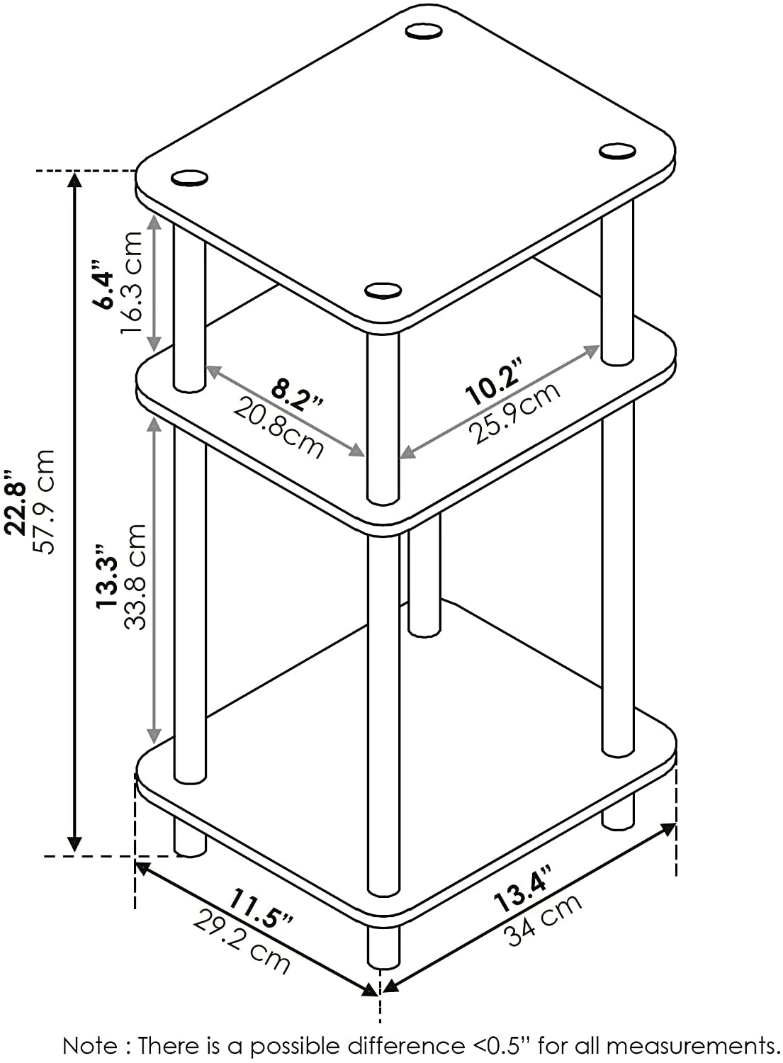 Side Tables: Just 3-Tier End Table, 1-Pack