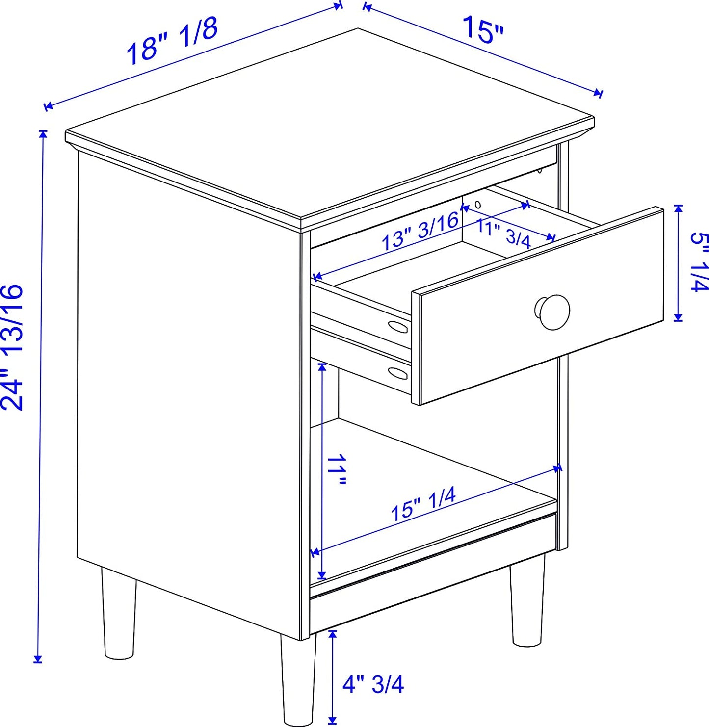 Side Tables: Modern 1-Drawer Solid Wood Nightstand Set