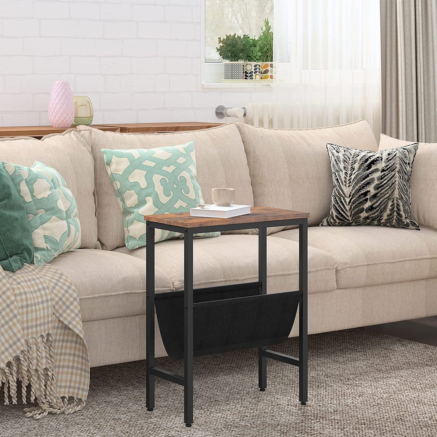 Side Tables: Narrow End Table with Magazine Holder Sling