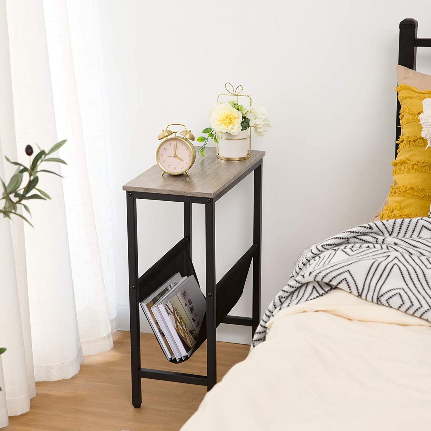 Side Tables: Narrow End Table with Magazine Holder Sling