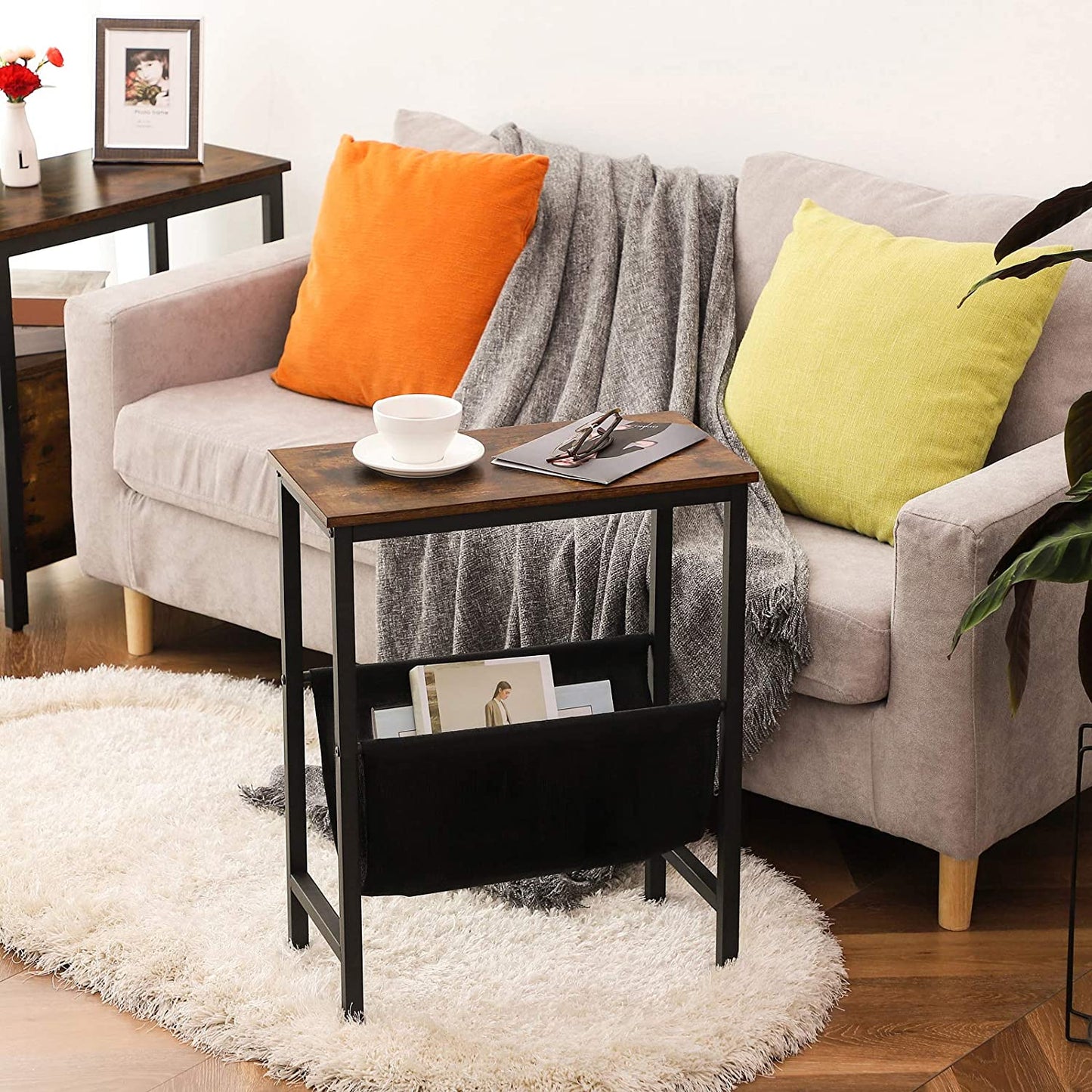 Side Tables: Narrow End Table with Magazine Holder Sling