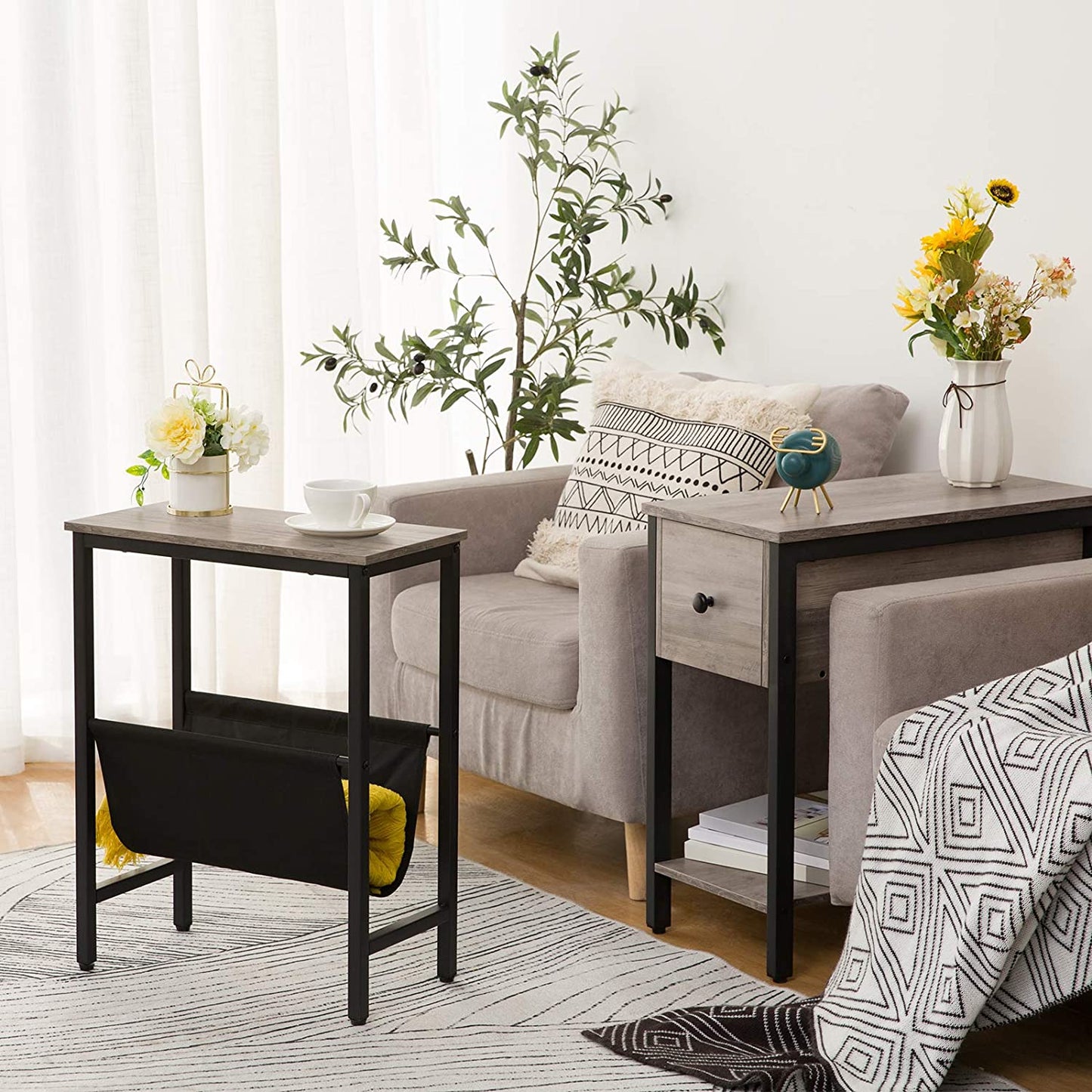 Side Tables: Narrow End Table with Magazine Holder Sling