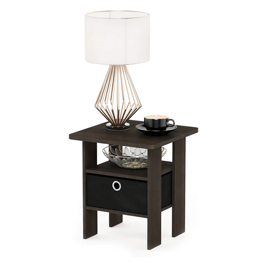 Side Tables Night Stand wBin Drawer, Dark BrownBlack