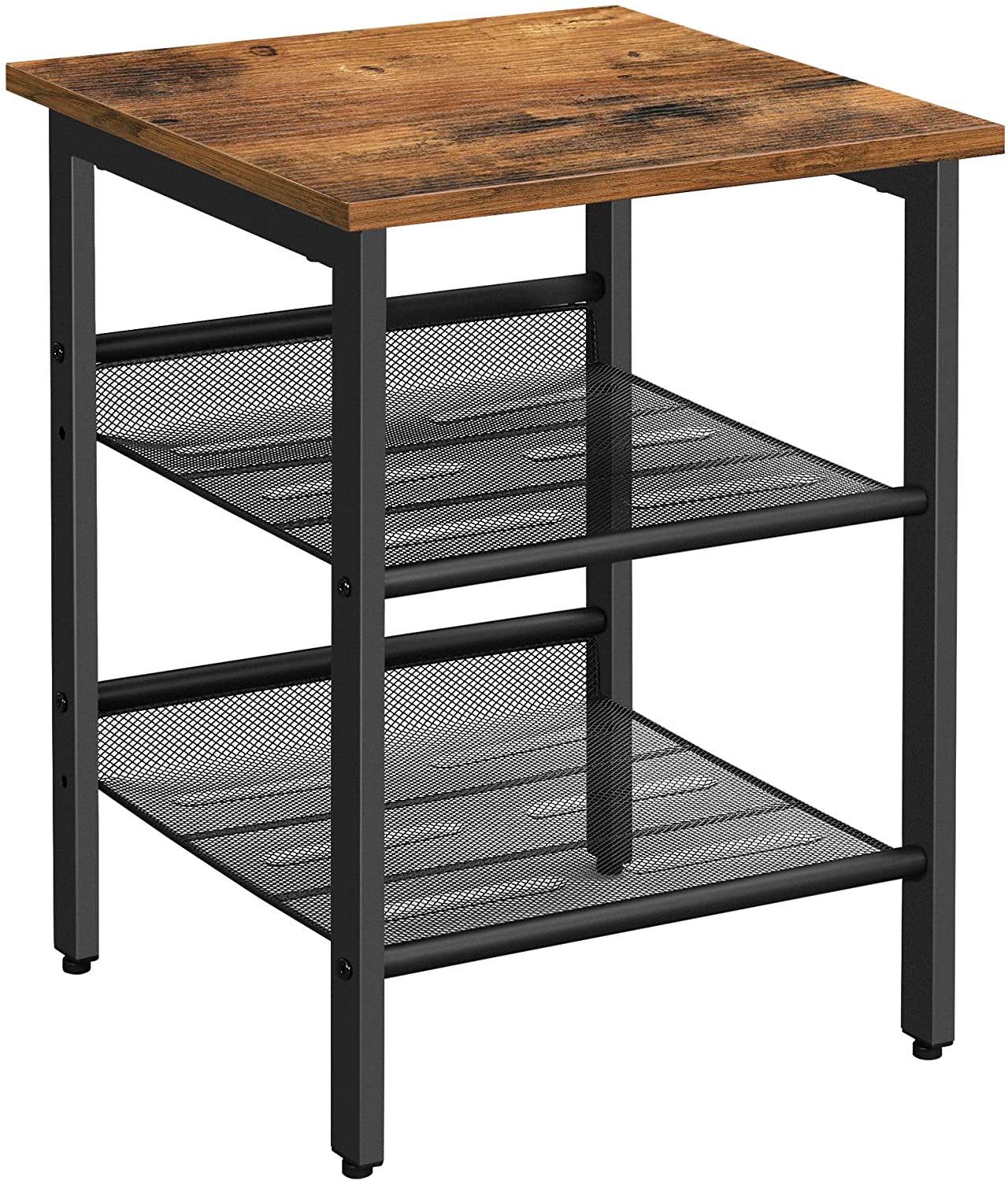 Side Tables: Nightstand with 2 Adjustable Mesh Shelves, Stable Metal Frame