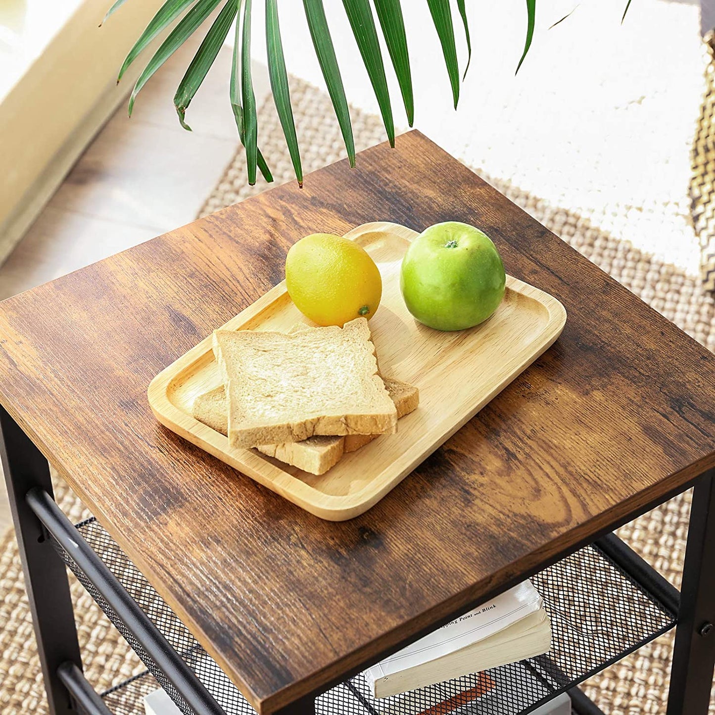 Side Tables: Nightstand with 2 Adjustable Mesh Shelves, Stable Metal Frame