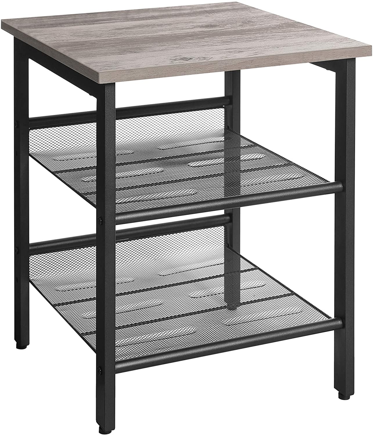 Side Tables: Nightstand with 2 Adjustable Mesh Shelves, Stable Metal Frame