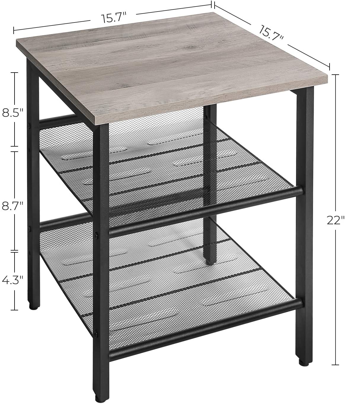 Side Tables: Nightstand with 2 Adjustable Mesh Shelves, Stable Metal Frame
