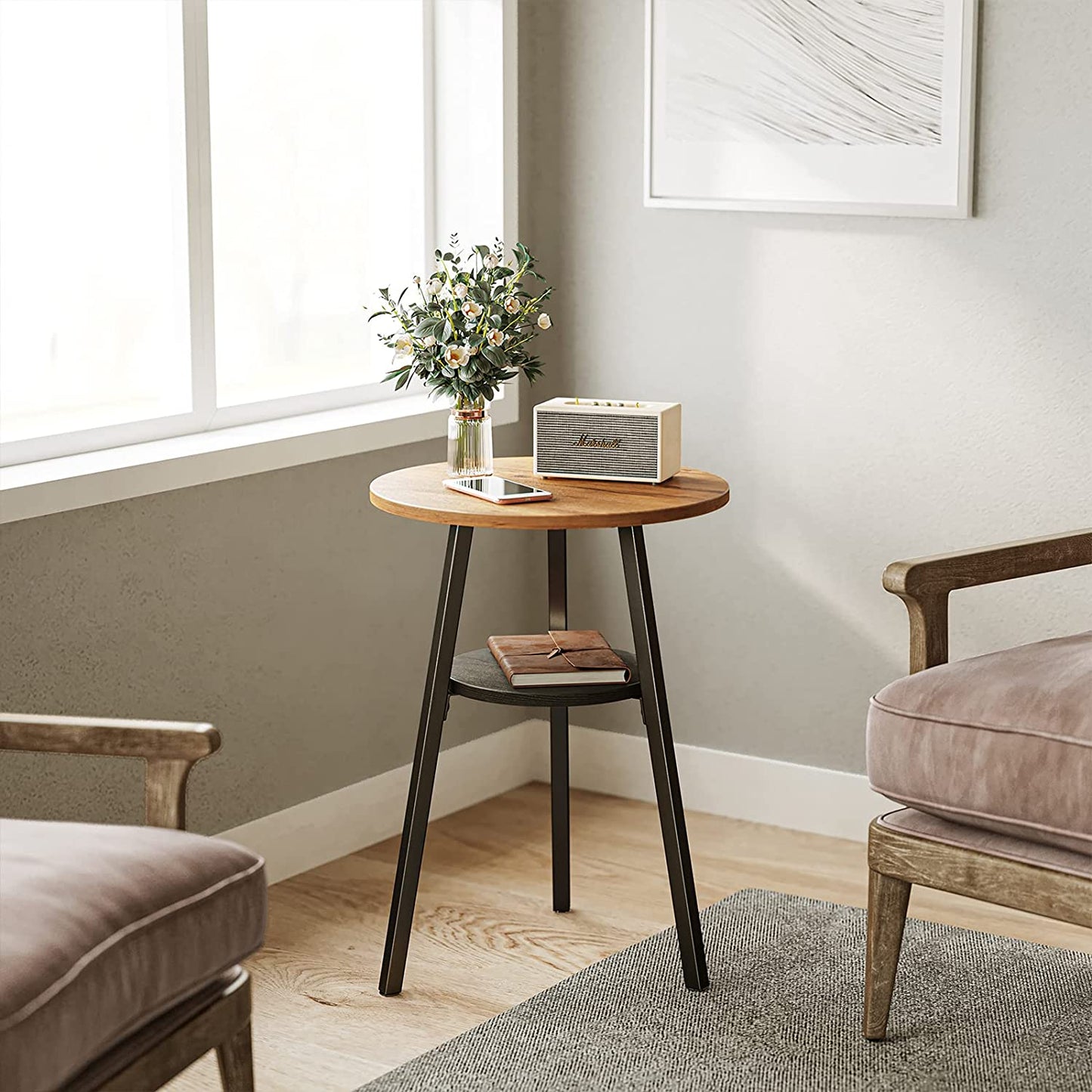 Side Tables : Round End Table, Side Table with Wooden Shelves