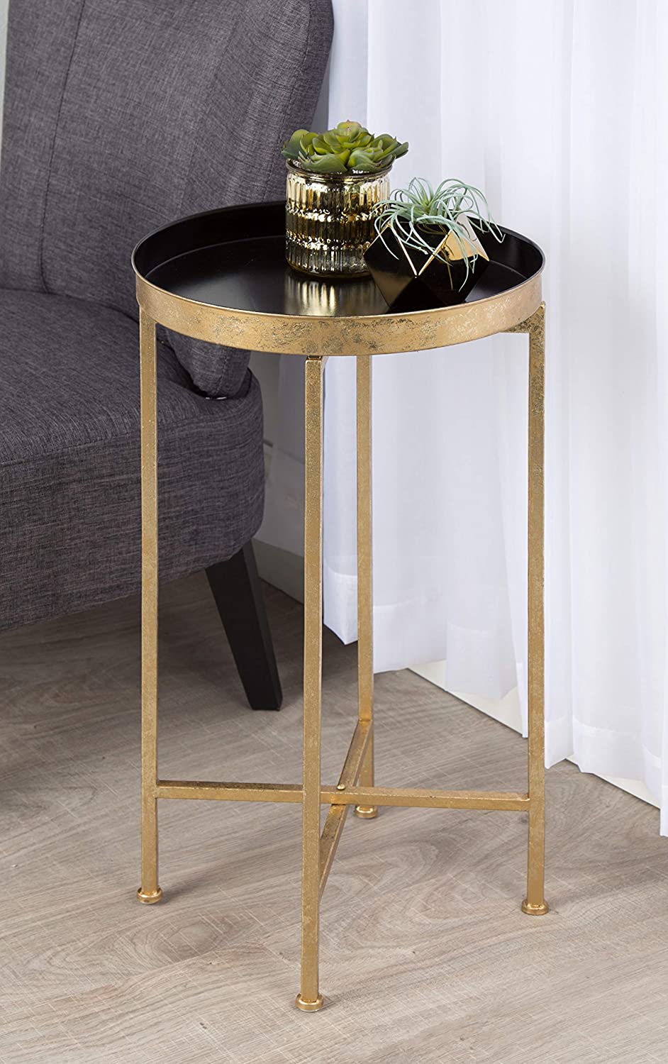 Side Tables: Round Foldable Tray Table, Detachable Magnetic Tabletop