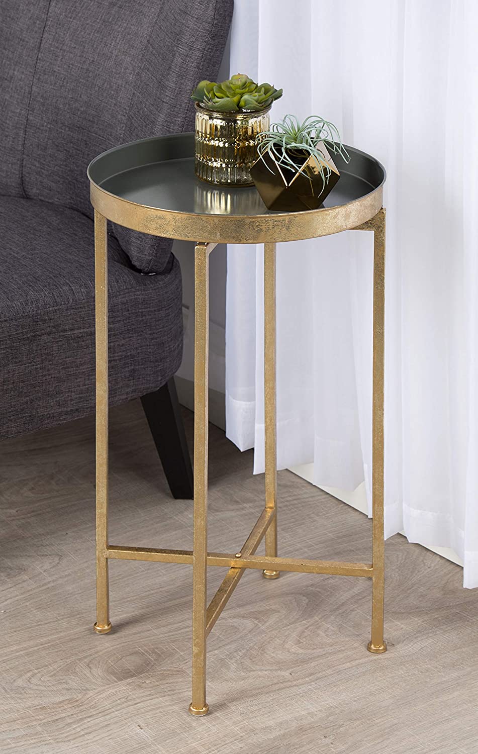 Side Tables: Round Foldable Tray Table, Detachable Magnetic Tabletop