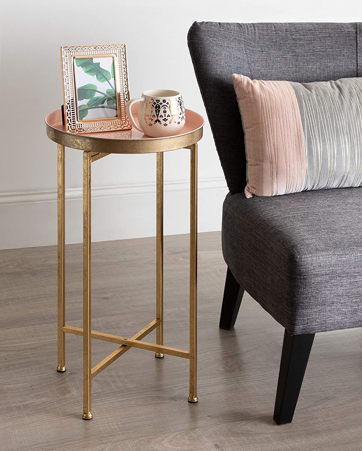 Side Tables: Round Foldable Tray Table, Detachable Magnetic Tabletop