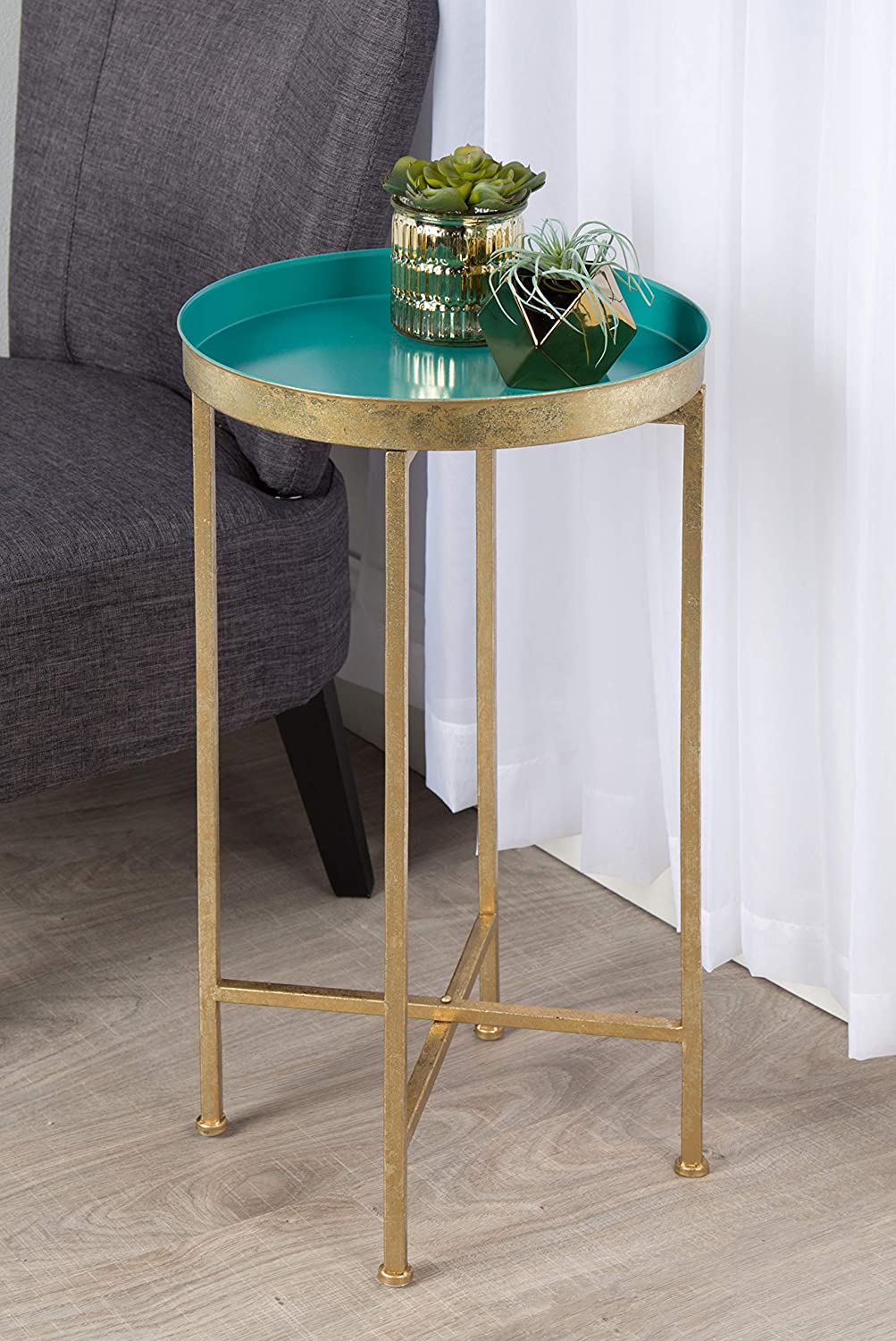 Side Tables: Round Foldable Tray Table, Detachable Magnetic Tabletop