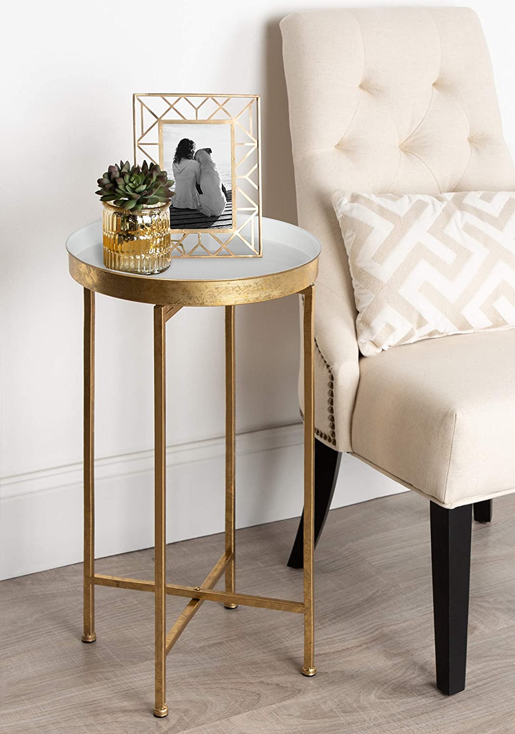 Side Tables: Round Foldable Tray Table, Detachable Magnetic Tabletop