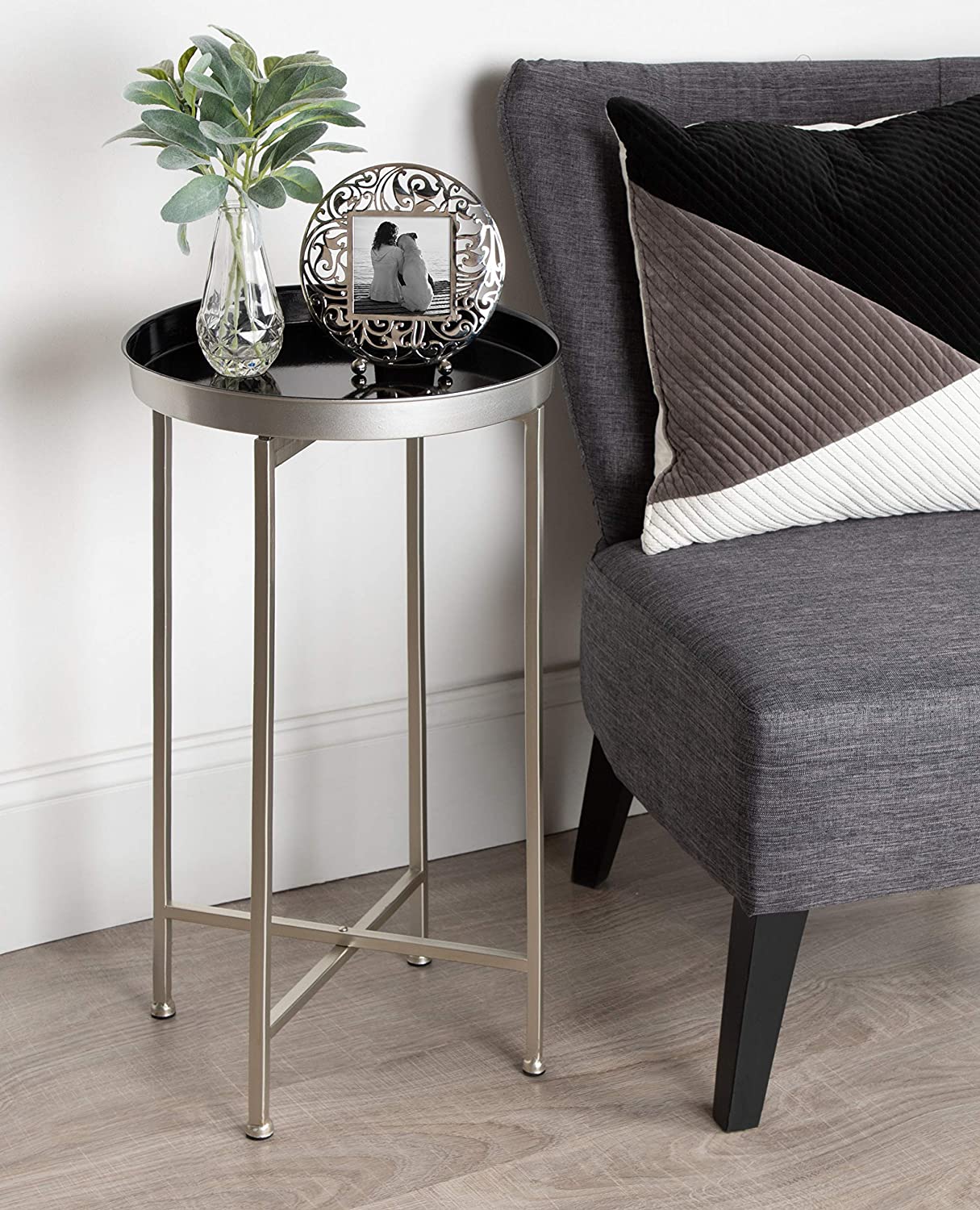 Side Tables: Round Foldable Tray Table, Detachable Magnetic Tabletop