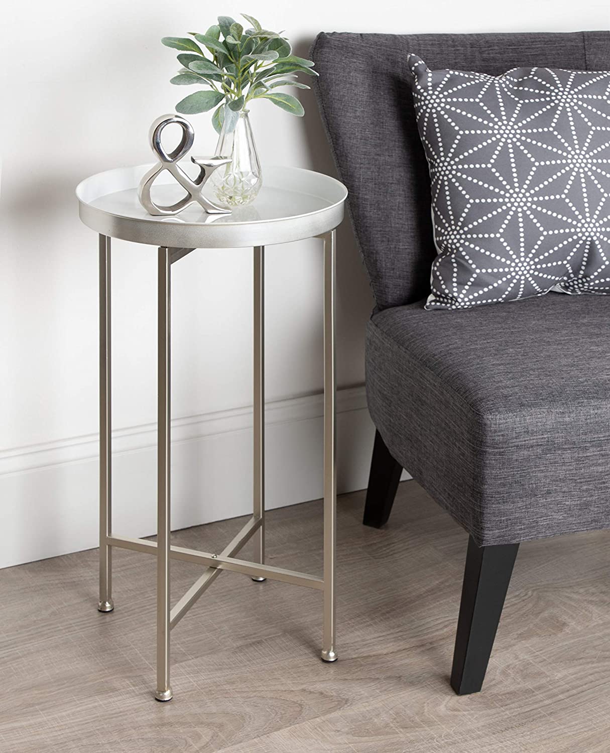 Side Tables: Round Foldable Tray Table, Detachable Magnetic Tabletop