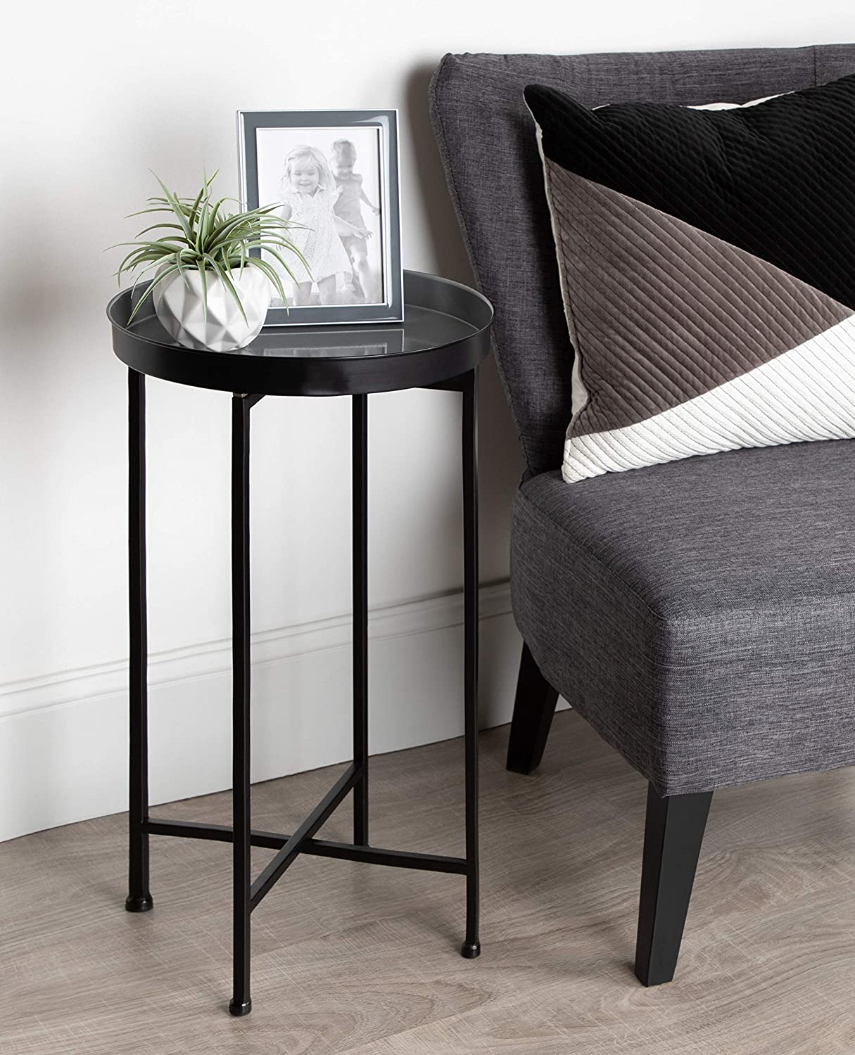Side Tables: Round Foldable Tray Table, Detachable Magnetic Tabletop