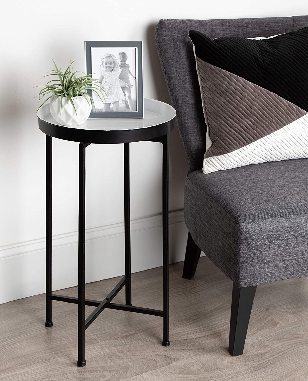 Side Tables: Round Foldable Tray Table, Detachable Magnetic Tabletop