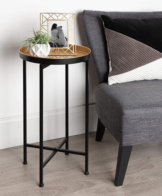 Side Tables: Round Foldable Tray Table, Detachable Magnetic Tabletop
