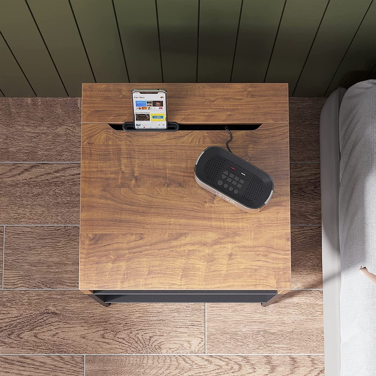 Side Tables: Small End Table, Rustic File Cabinet, Cable Management, Nightstand Living Room Bedroom, Alice Walnut