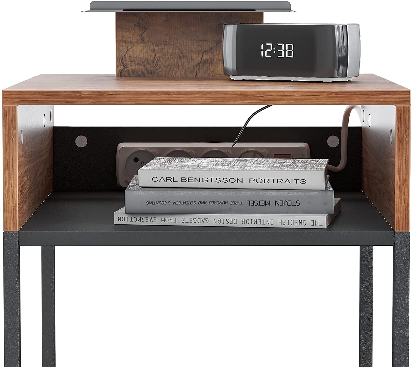 Side Tables: Small End Table, Rustic File Cabinet, Cable Management, Nightstand Living Room Bedroom, Alice Walnut