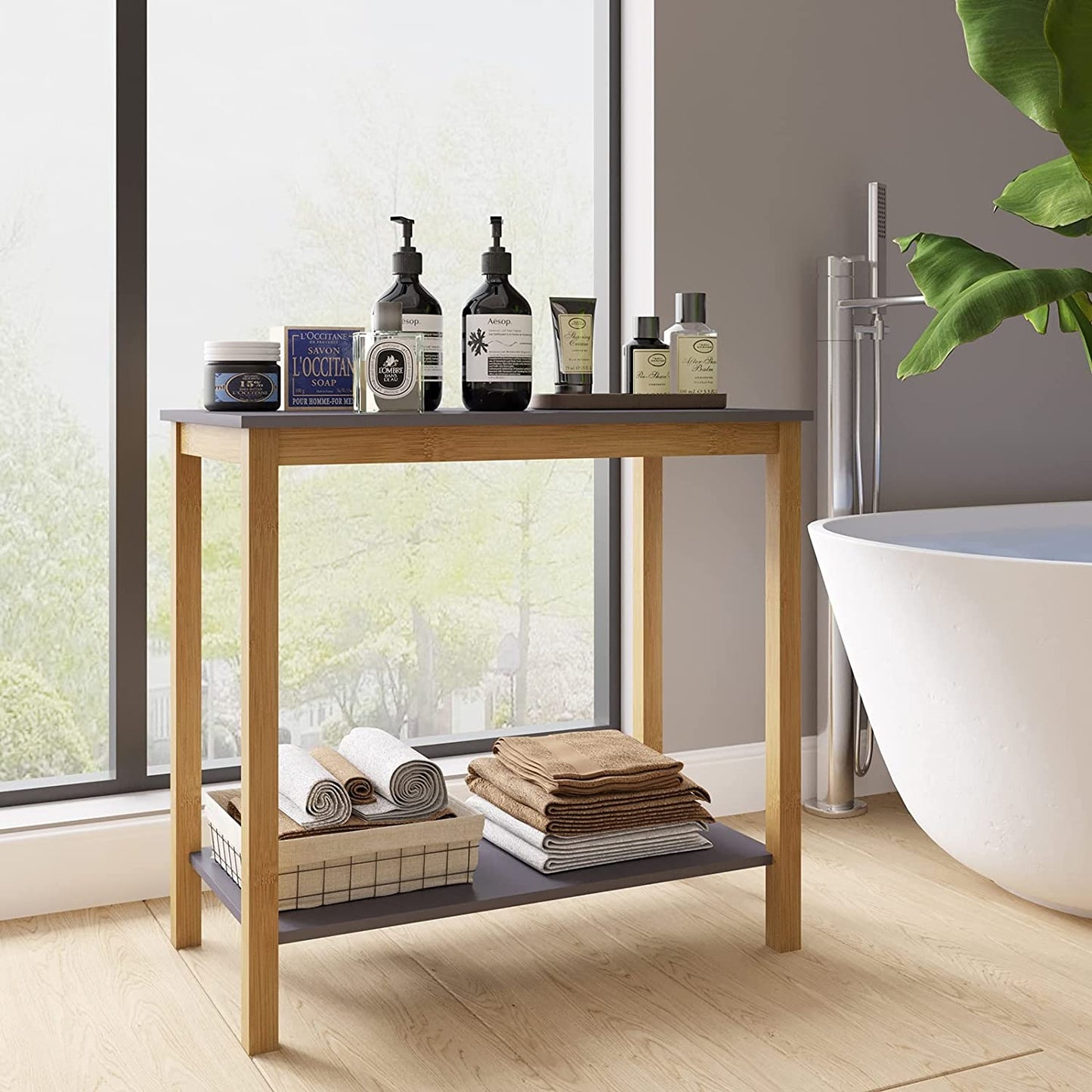 Side Tables Storage Shelf for Living Room Bedroom Balcony Family and Office in Grey Color