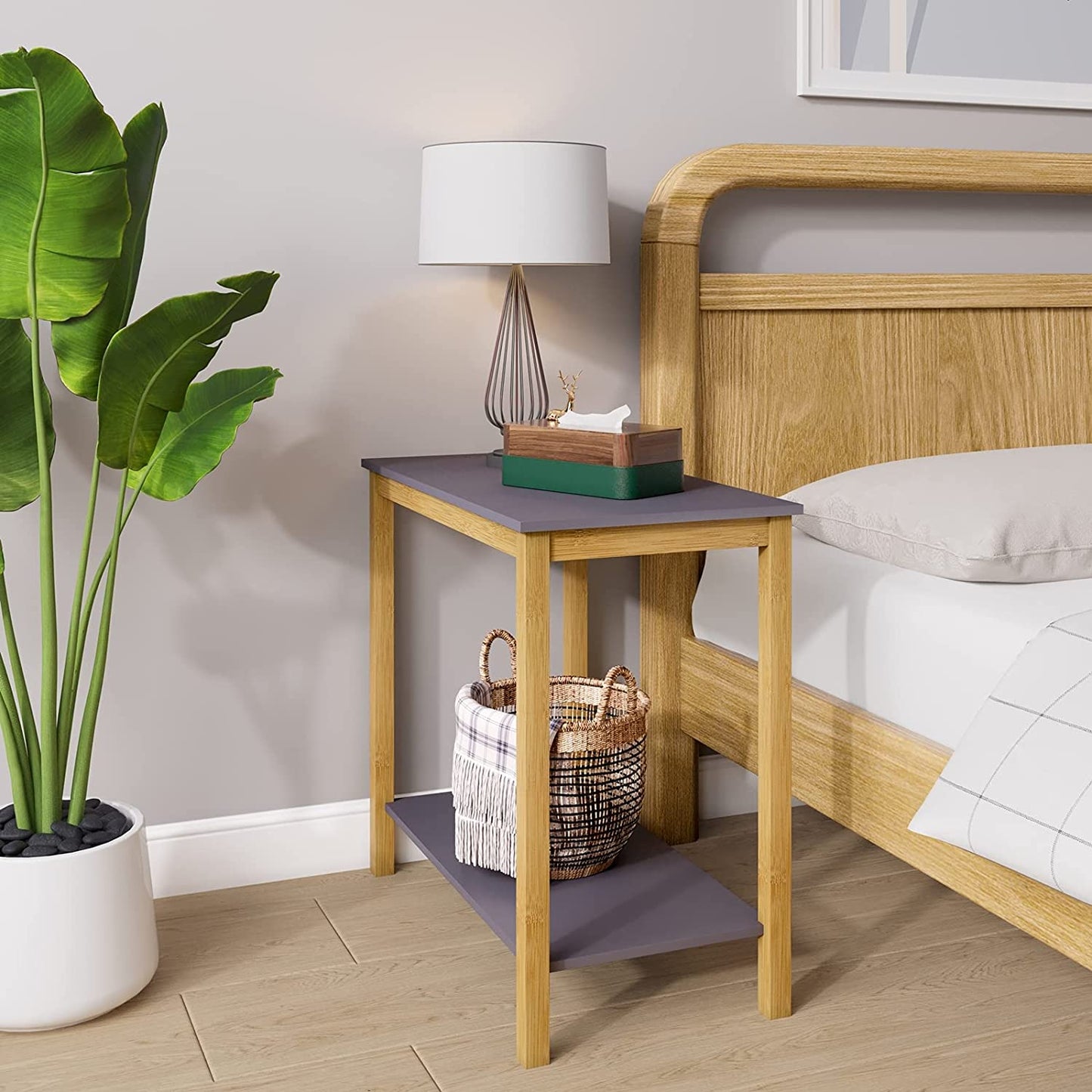 Side Tables Storage Shelf for Living Room Bedroom Balcony Family and Office in Grey Color