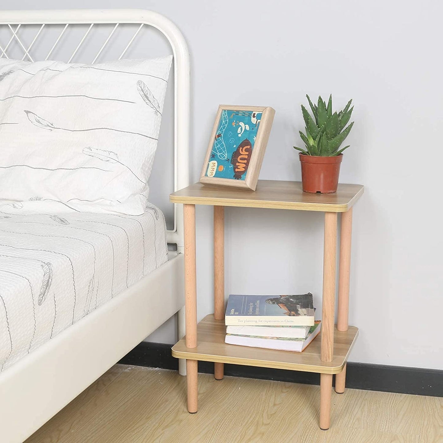 Side Tables : Tier Side Table Tall End Table with Storage Rack Wooden Nightstand Bedside Table