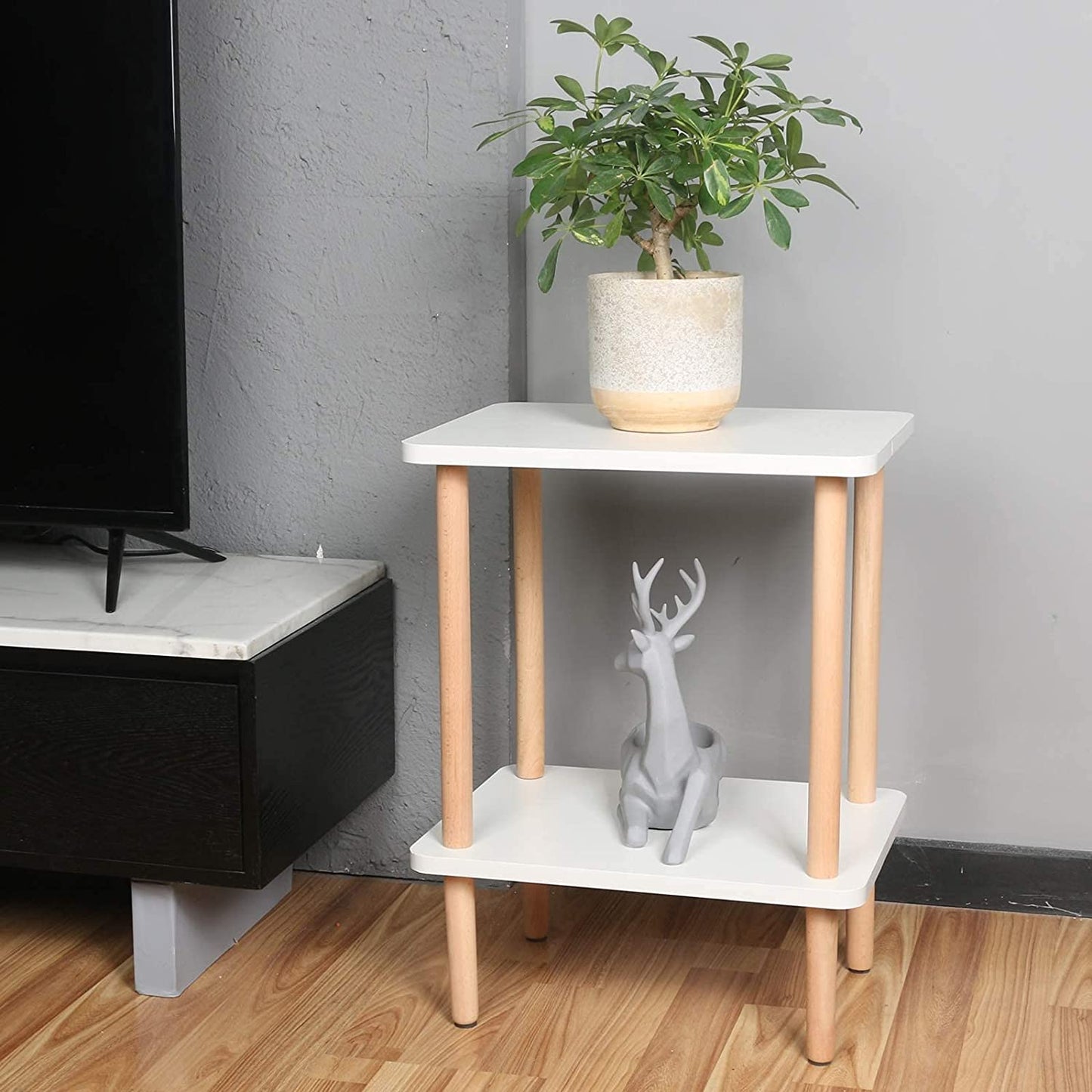 Side Tables : Tier Side Table Tall End Table with Storage Rack Wooden Nightstand Bedside Table