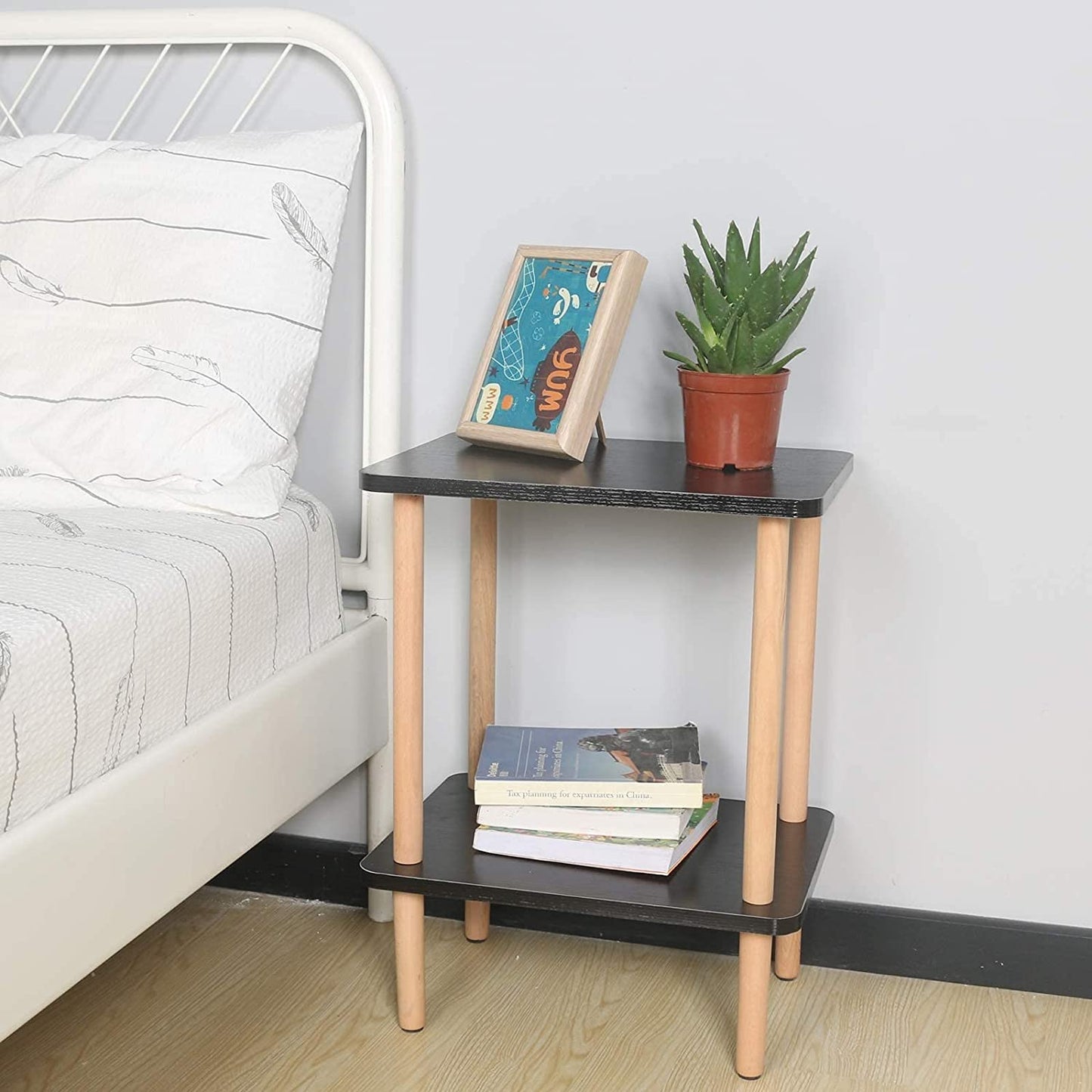 Side Tables : Tier Side Table Tall End Table with Storage Rack Wooden Nightstand Bedside Table