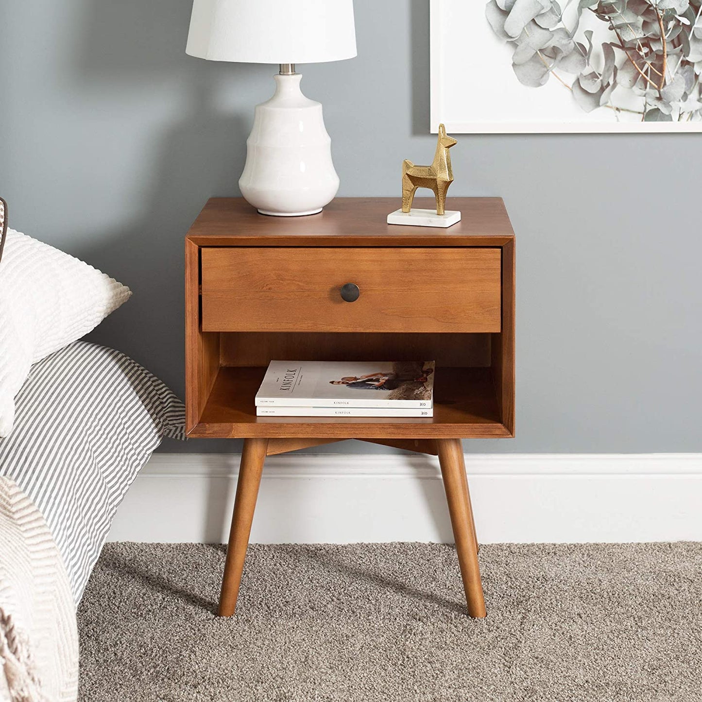 Side Tables: Wood Nightstand Side Bedroom Storage Drawer and Shelf Bedside End Table