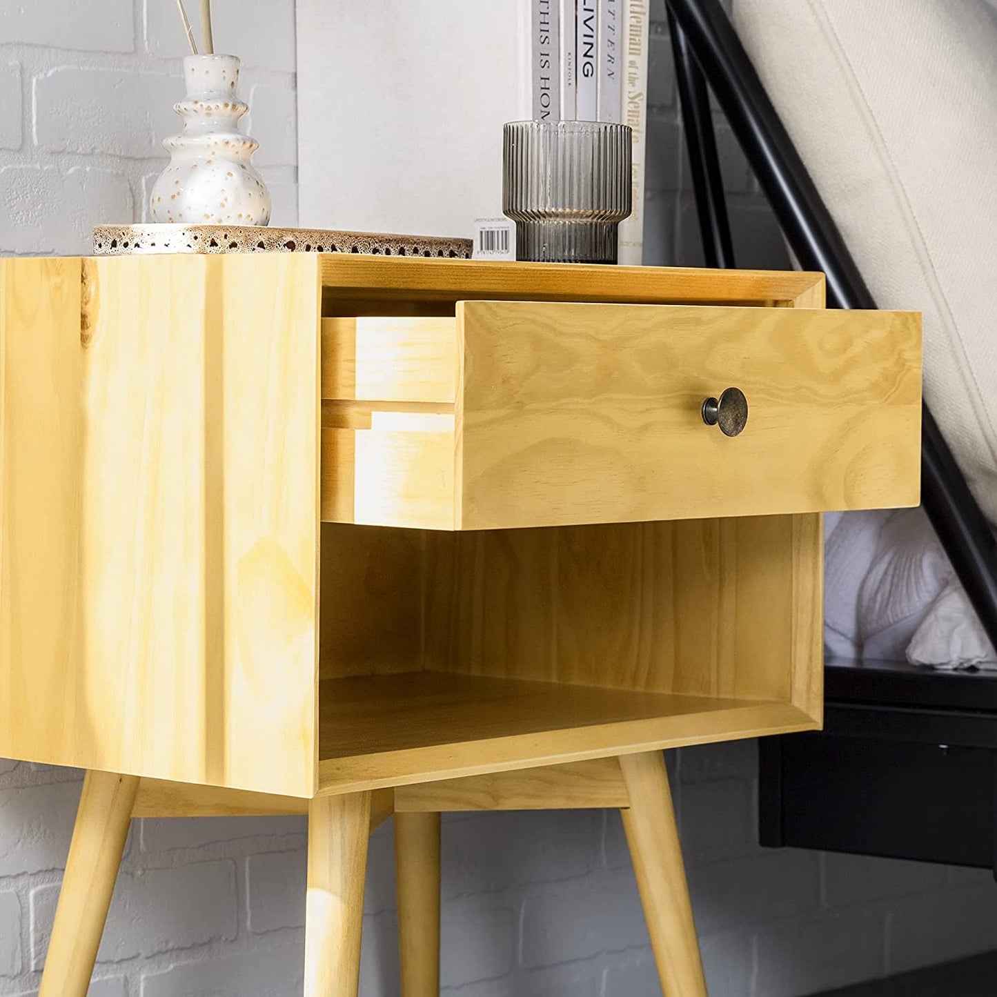 Side Tables: Wood Nightstand Side Bedroom Storage Drawer and Shelf Bedside End Table