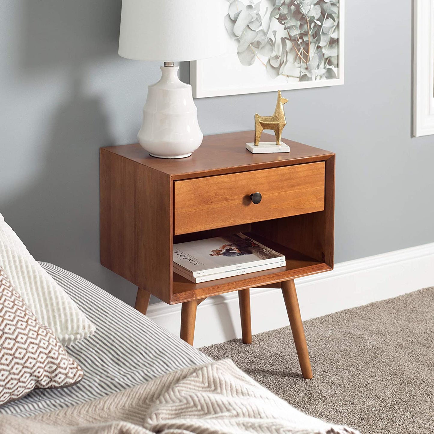 Side Tables: Wood Nightstand Side Bedroom Storage Drawer and Shelf Bedside End Table