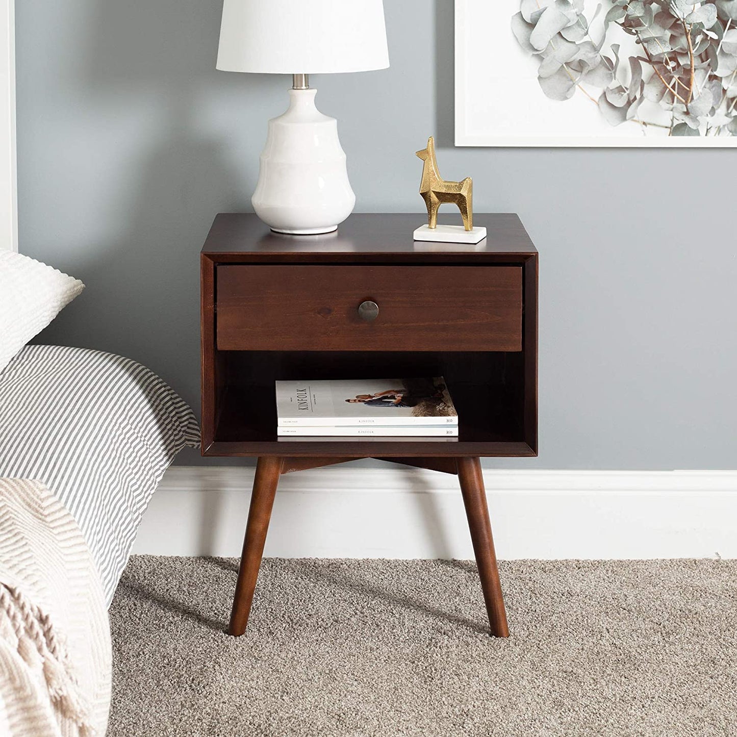 Side Tables: Wood Nightstand Side Bedroom Storage Drawer and Shelf Bedside End Table