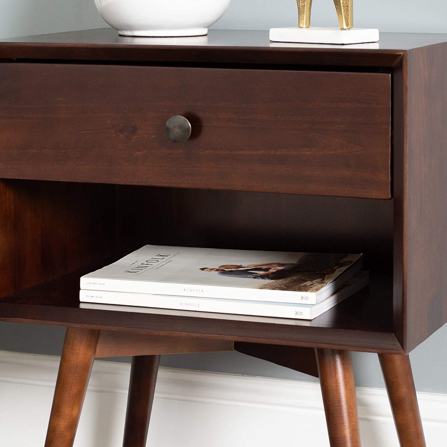 Side Tables: Wood Nightstand Side Bedroom Storage Drawer and Shelf Bedside End Table