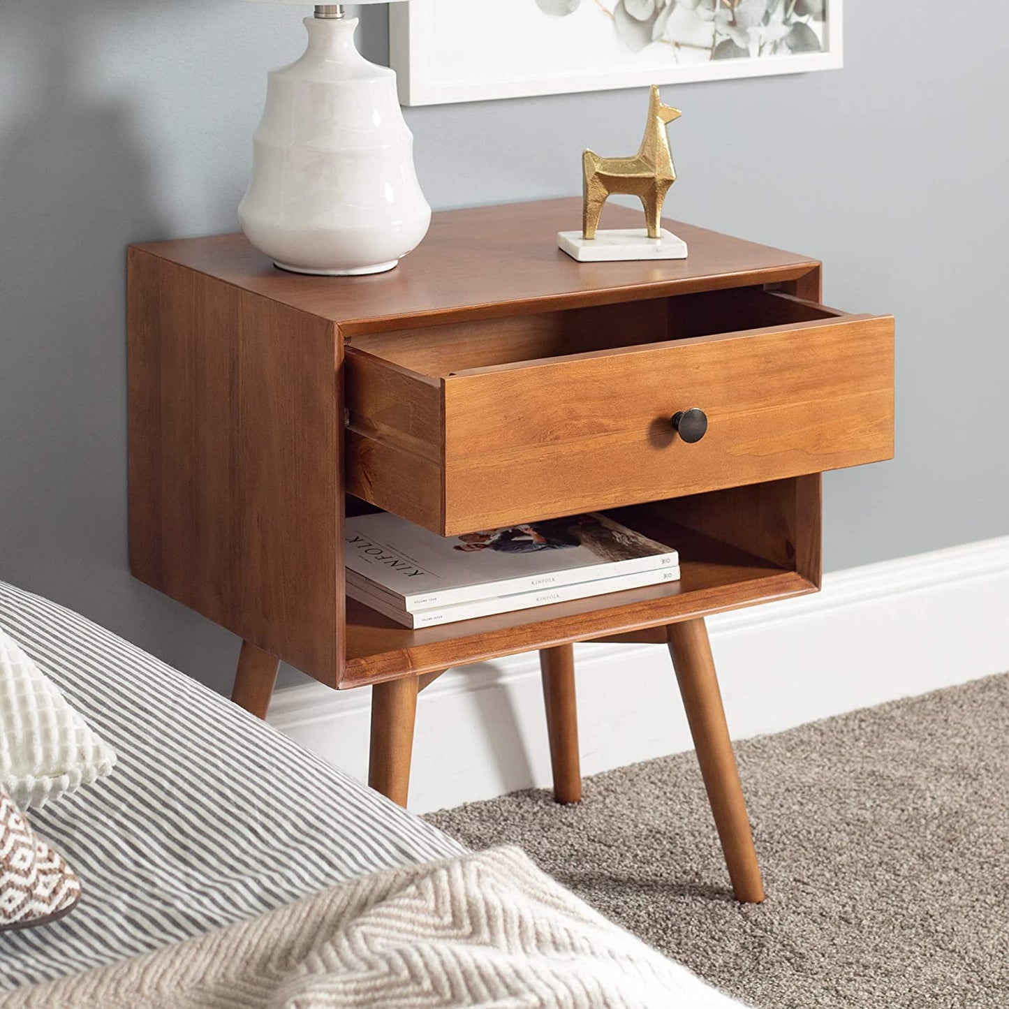 Side Tables: Wood Nightstand Side Bedroom Storage Drawer and Shelf Bedside End Table