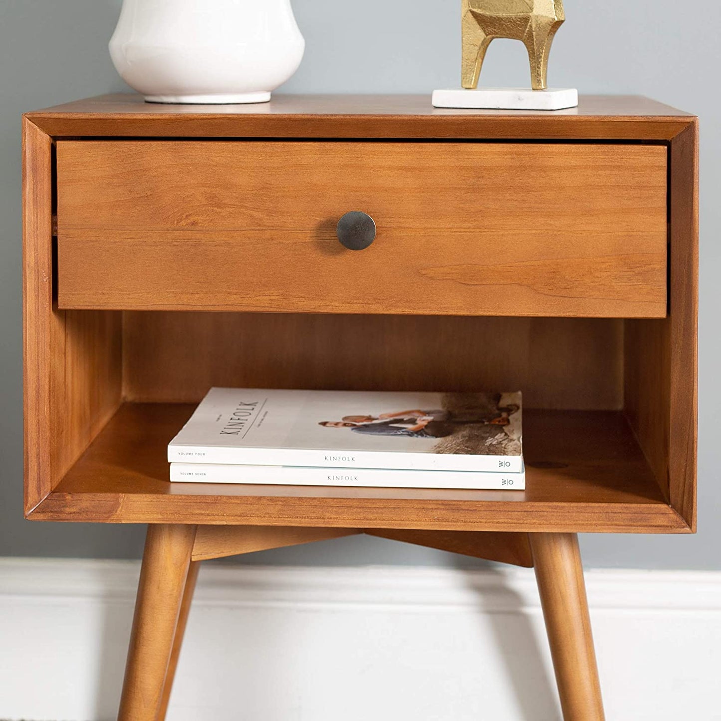 Side Tables: Wood Nightstand Side Bedroom Storage Drawer and Shelf Bedside End Table