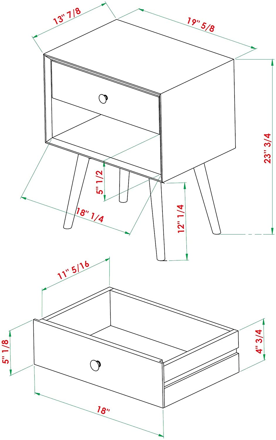 Side Tables: Wood Nightstand Side Bedroom Storage Drawer and Shelf Bedside End Table