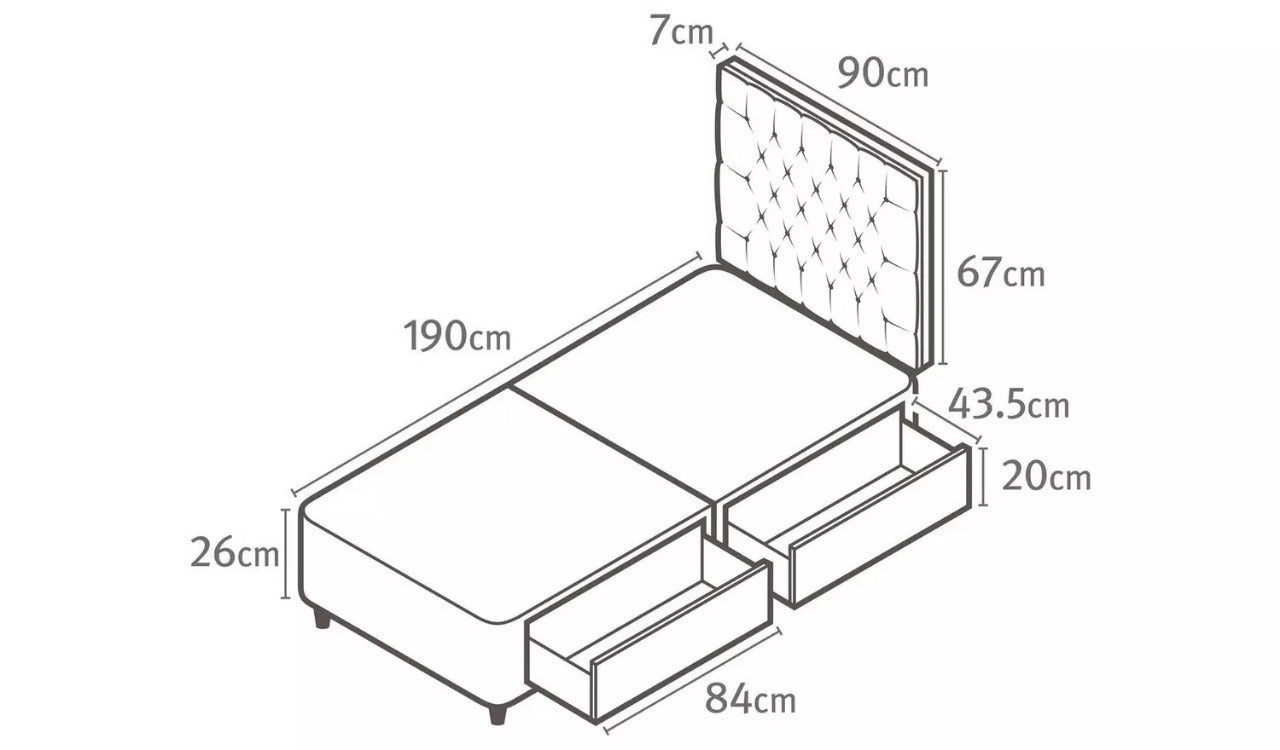 Single Bed: Ebony 2 Drawer Single Divan Bed